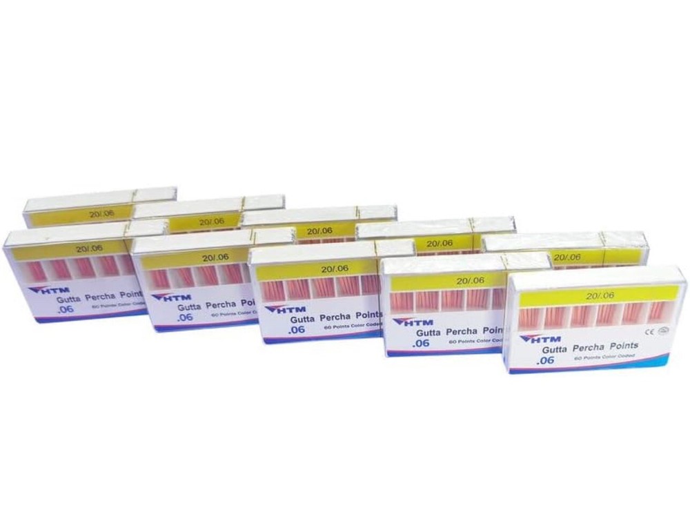 HTM Gutta Percha Points 20 / .06 60 Points per Box 10 Pack Dental Root Canal