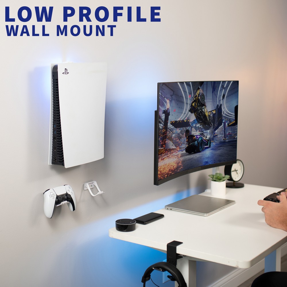 VIVO White Wall & Under Desk Mount Designed for PS5 Console, 2 Controller Mounts