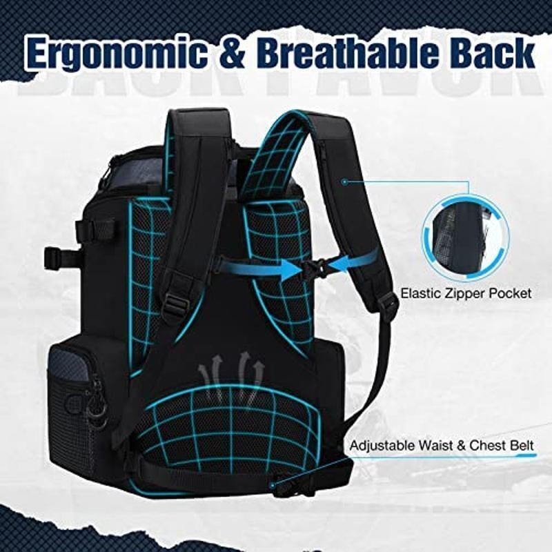 Fishing Tackle Backpack W/ Rod Holders Large Storage Comfortable Design Durable