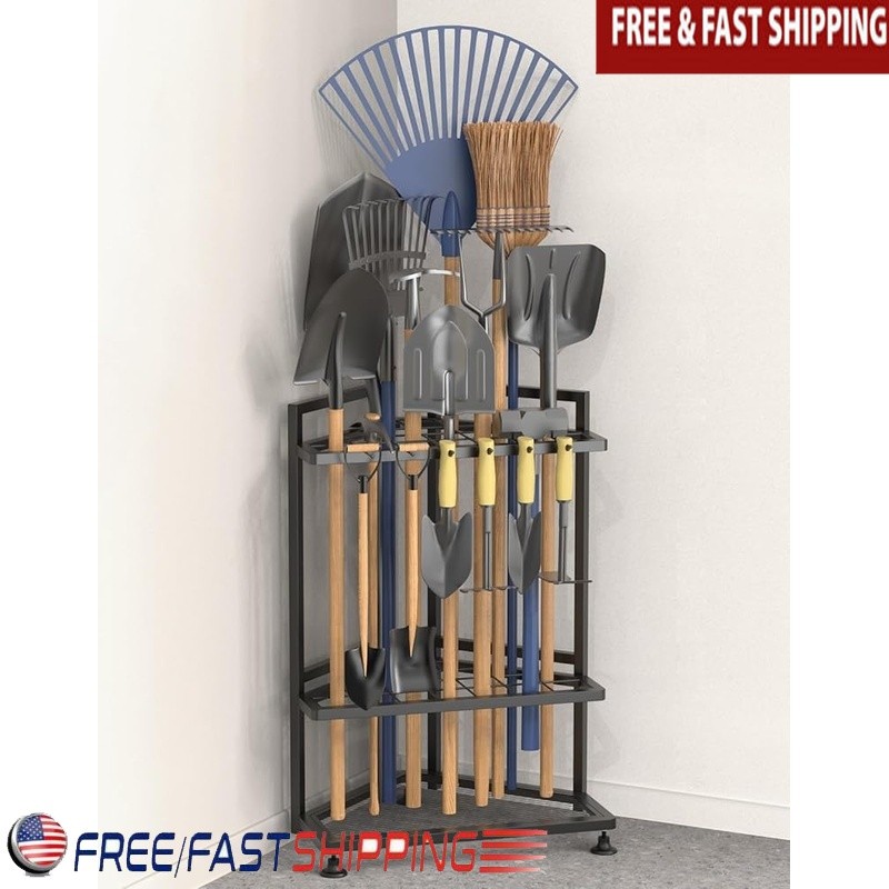 Corner Tool Rack Space Saving Metal Organizer Adjustable Feet Easy Assembly New