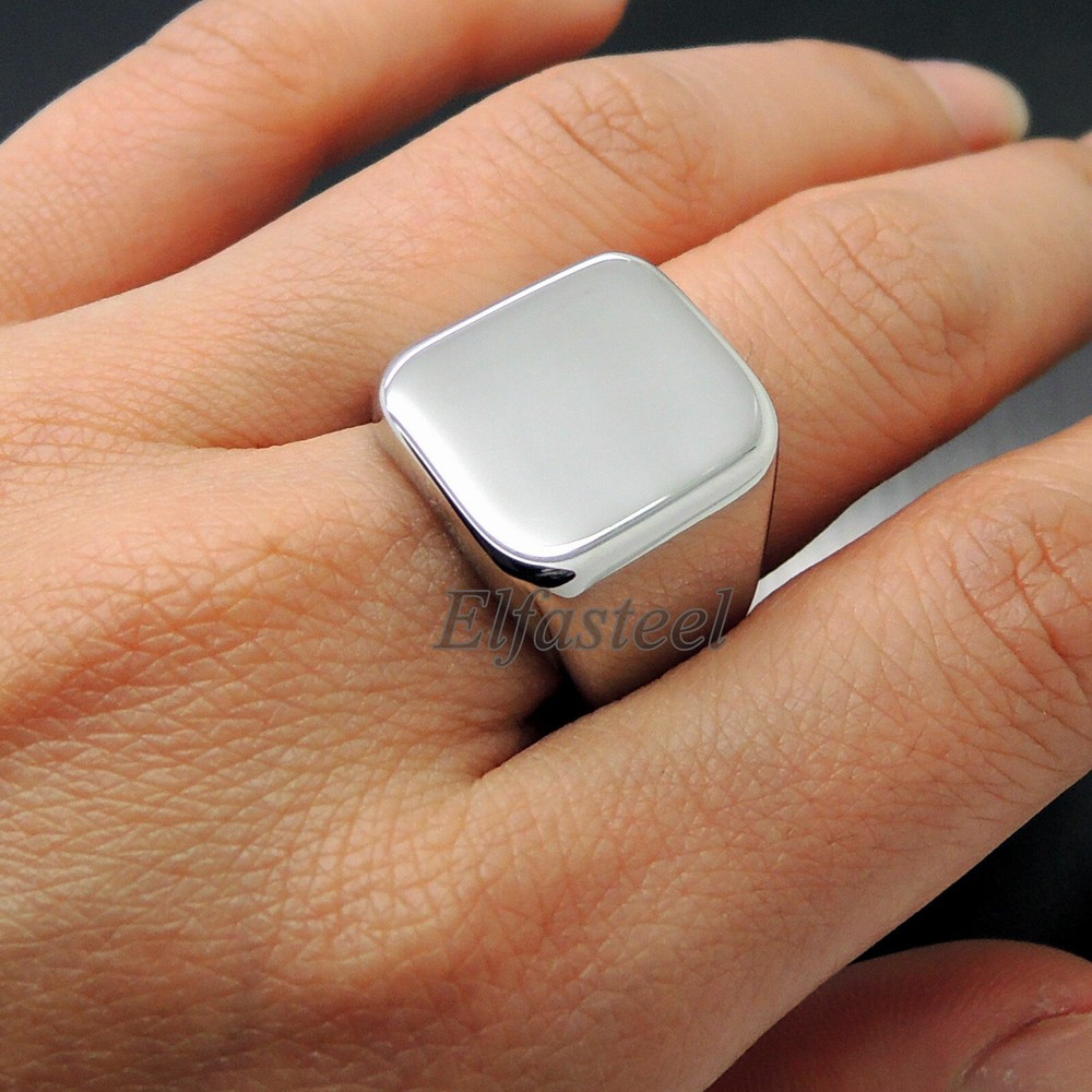 Men's High Polished Signet Solid 316L Stainless Steel Ring