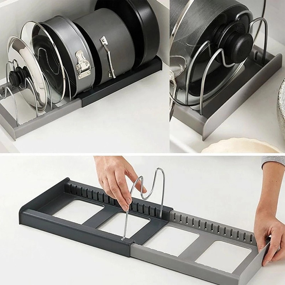 Expandable Adjustable Kitchen Organizer Rack for Pot Lids, Pans, Plates Cabinet
