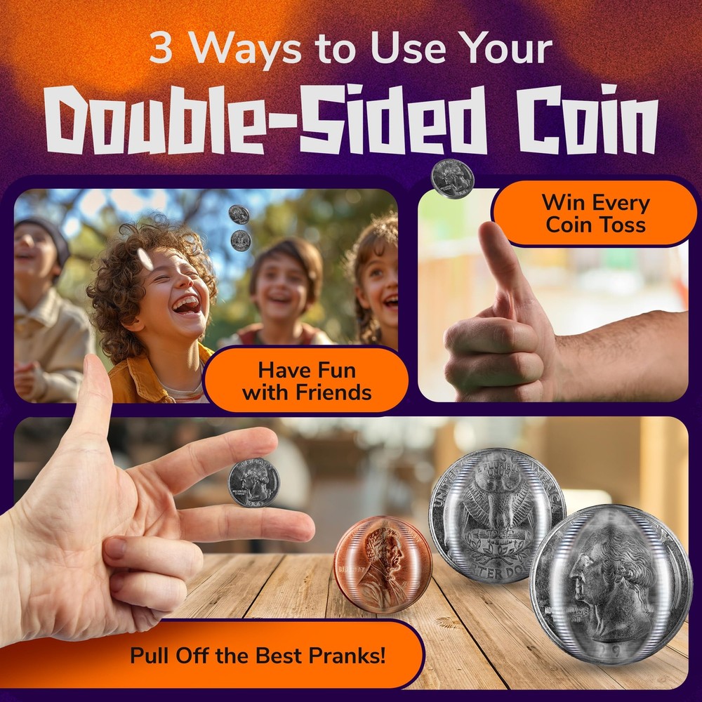 3pk Double Sided Coins | Includes 2 Double Sided Quarters and 1 Double Headed...