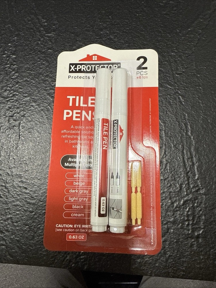 X-Protector Water Based Tile Grout Pens 2 Tubes & 4 Tips Kitchen Bathroom New