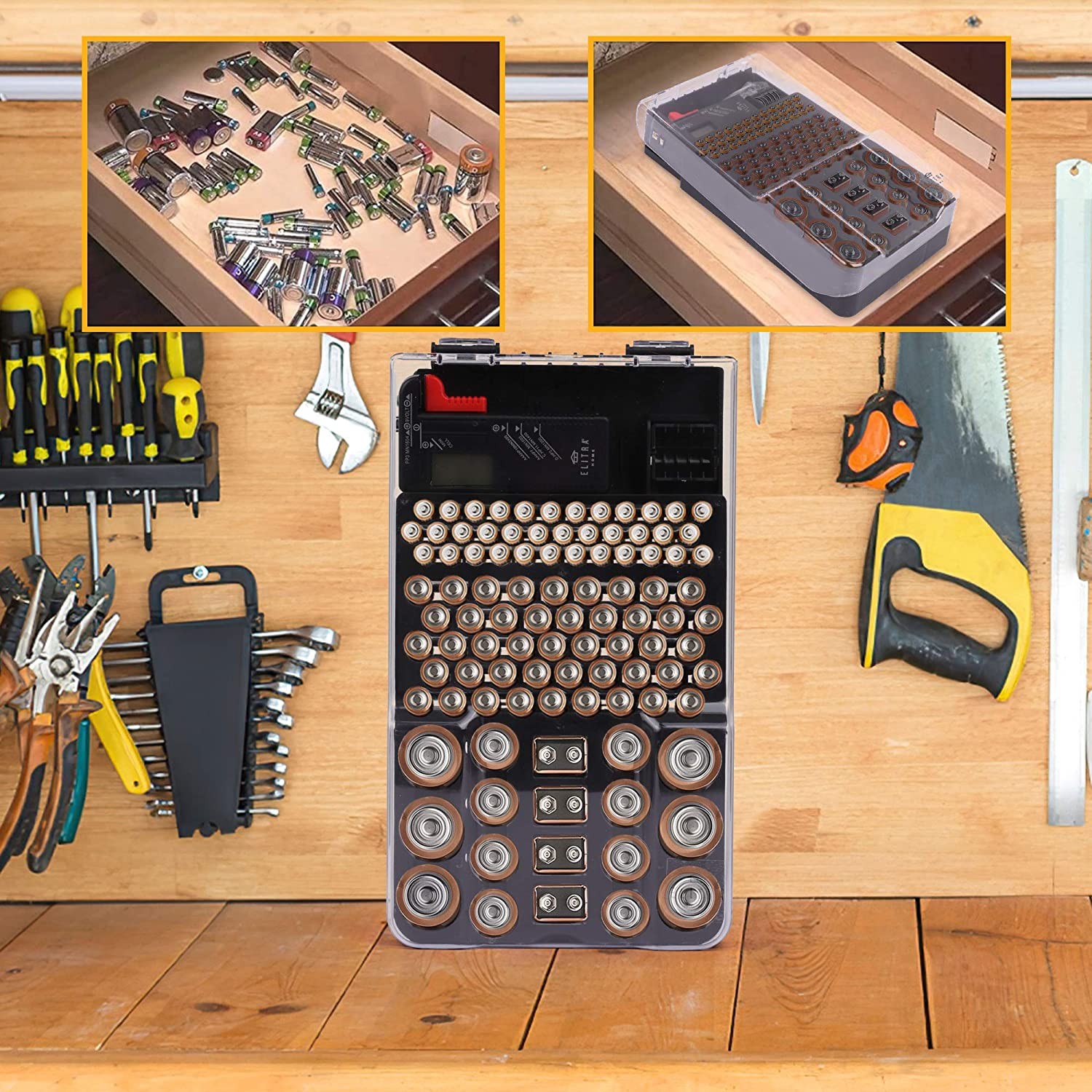 ELITRA HOME 180204 Ultimate Battery Storage Organizer, Holds 104 Batteries Clear