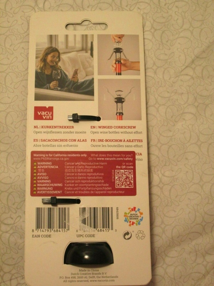 New - Vacu Vin Winged Corkscrew ( Black )