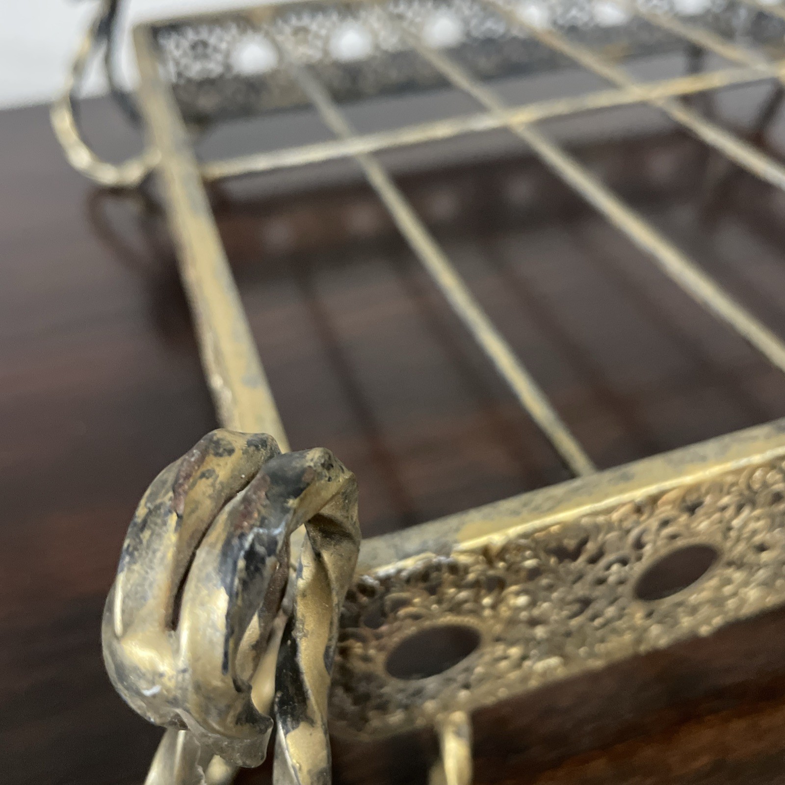 Antique Metal Pierced Filigree Plant Stand Twisted Feet Victorian Tray