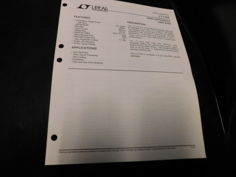 Electronics Specification Guide Application Linear Technology LT1194