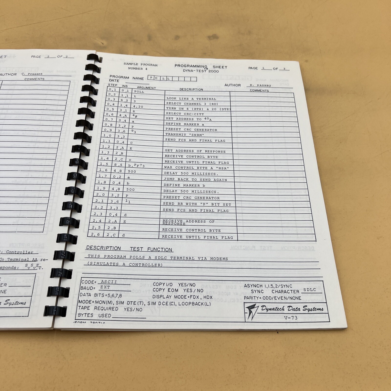 Dynatech Data Systems DYNA-Test 2000 (A) Instruction Manual Guide Book