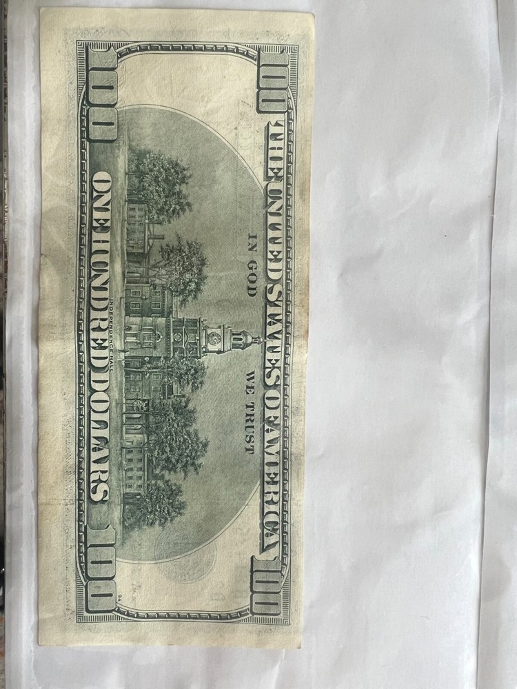 1996 $100 dollar bill-Off Center-Misaligned-Error Federal reserve note