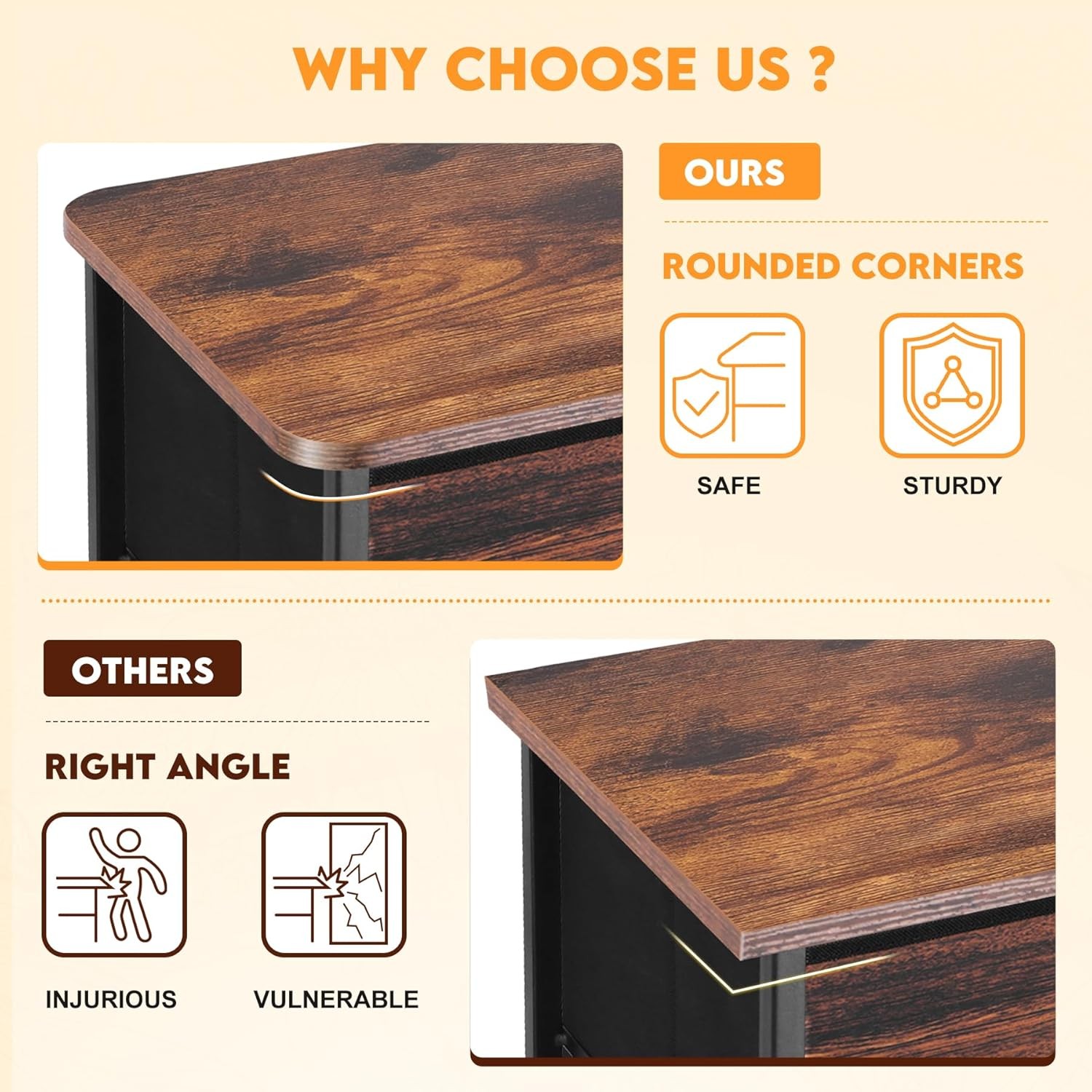 Dresser for Living Room with 10 Storage Drawers Organizer Unit Brown Curved