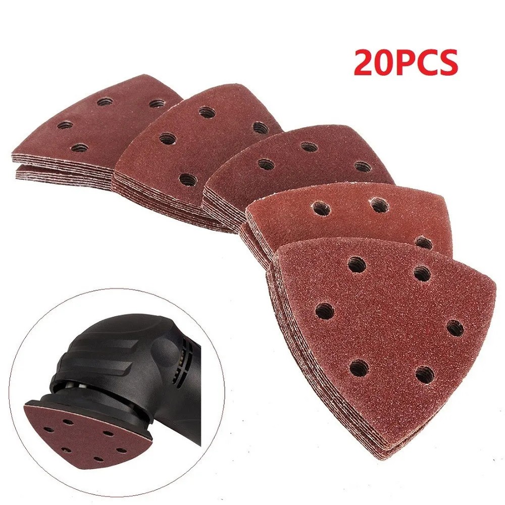 20pcs Sandpaper Triangular Sanding Discs Hook And Loop Aluminum Oxide Pads 90mm