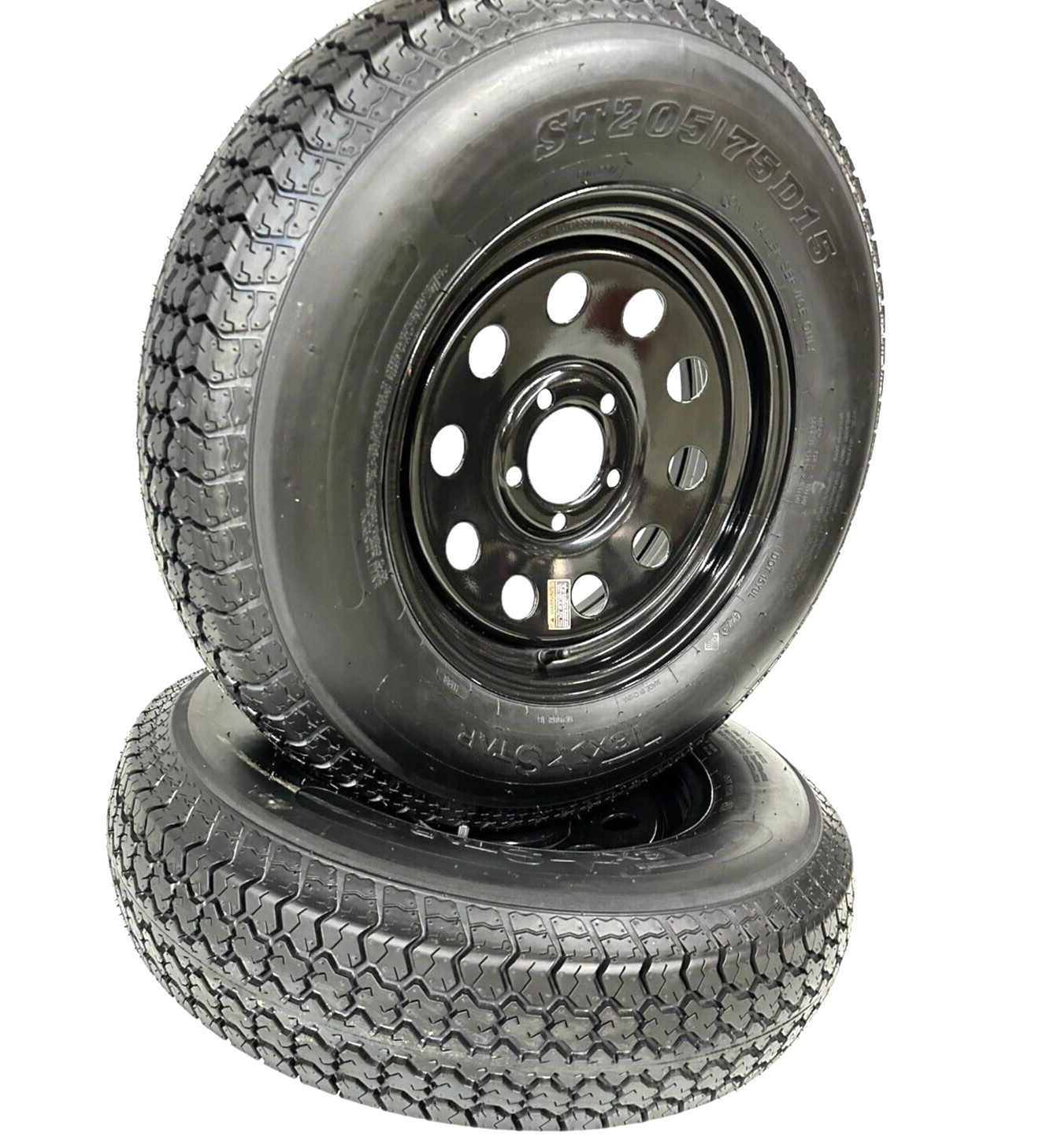 2-PK Trailer Tire on Rim ST205/75D15 LRC Black Modular Wheel 5x5" Bolt Pattern