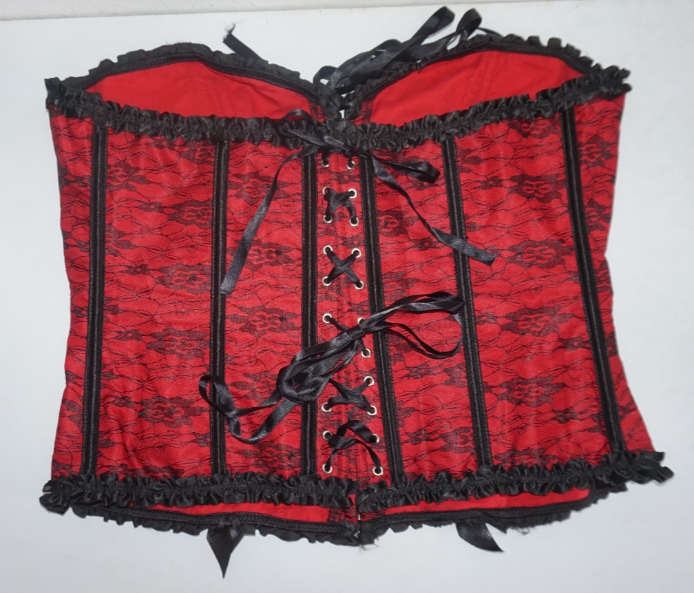 Red Black Lace Up Overbust Corset Womens Sz 5XL