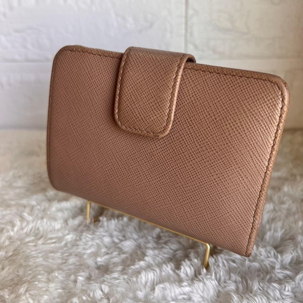 PRADA Wallet Two-Fold Saffiano Beige Pink