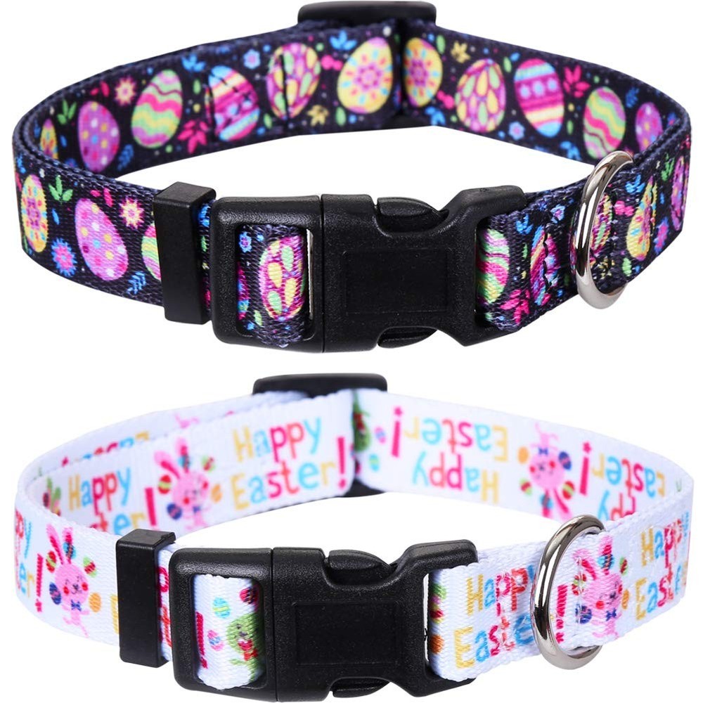 2 Pack Easter Dog Collar Adjustable Nylon Pet Collars Easter Egg Large Size