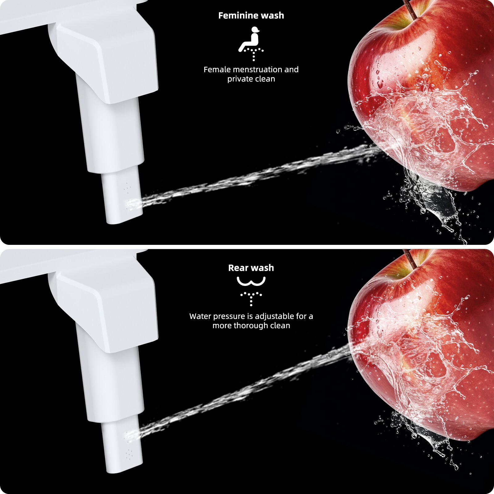 Bidet Fresh Water Spray Kit Non Electric Toilet Seat Attachment with Dual Nozzle