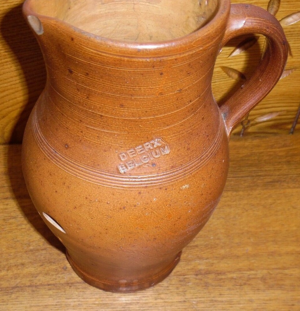Old Deerx Belgium Redware / Stoneware PItcher - 9"