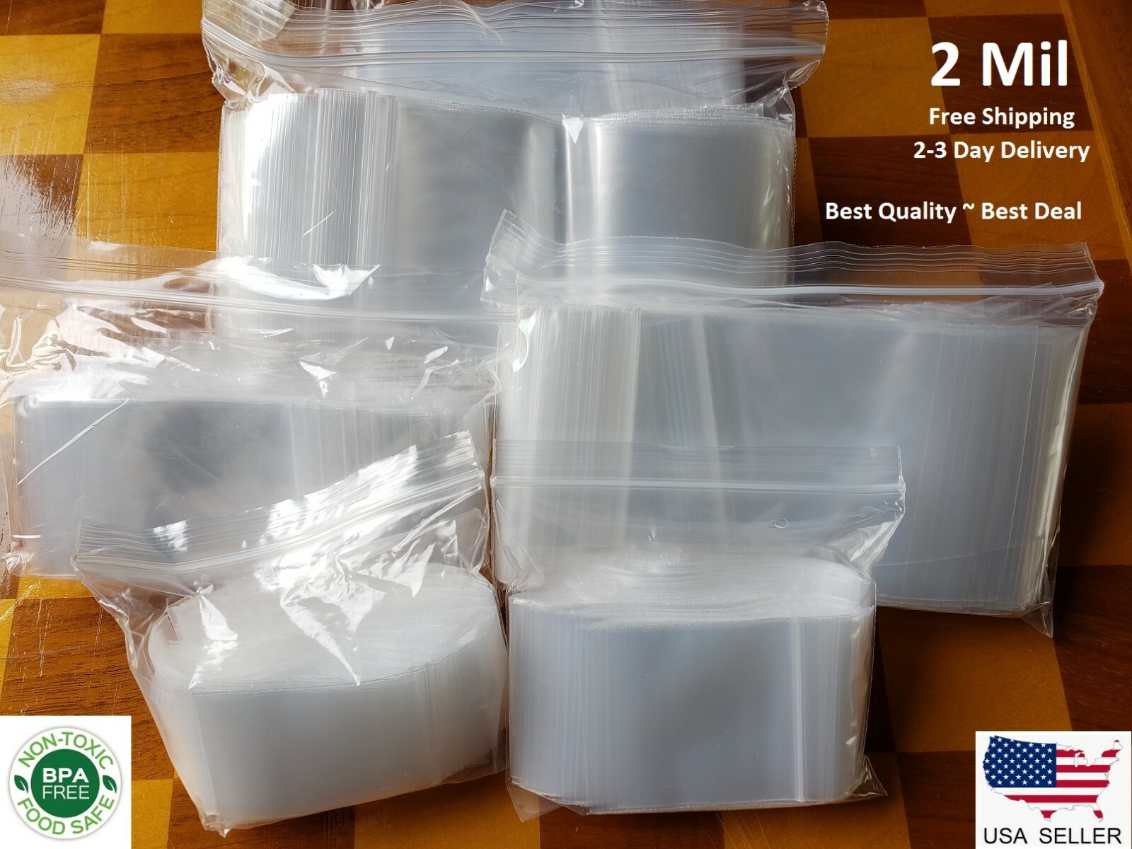 2 Mil Clear Reclosable Plastic Bags Zip Seal Top Lock Zipper Baggie Strong 2Mil