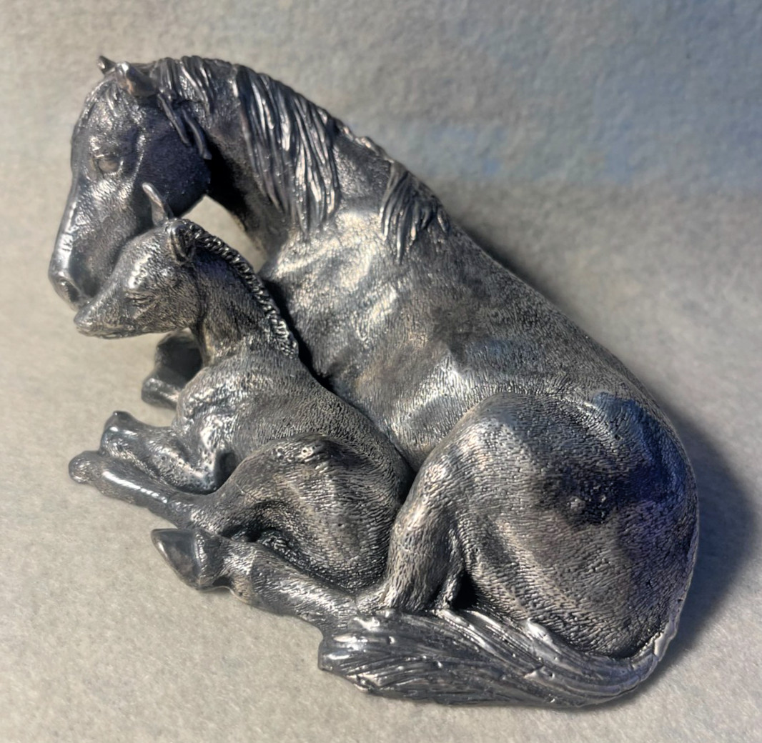 Vintage Sterling Silver 925 Mothers Love Horse & Colt Figure Marked 925 GW