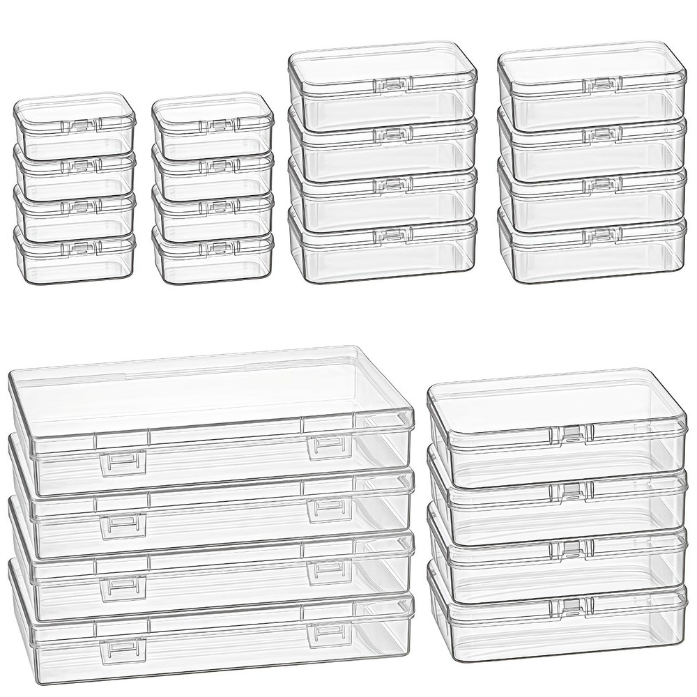 24-Piece Clear Plastic Storage Box Set - Mini Rectangular Organizer with Hinged