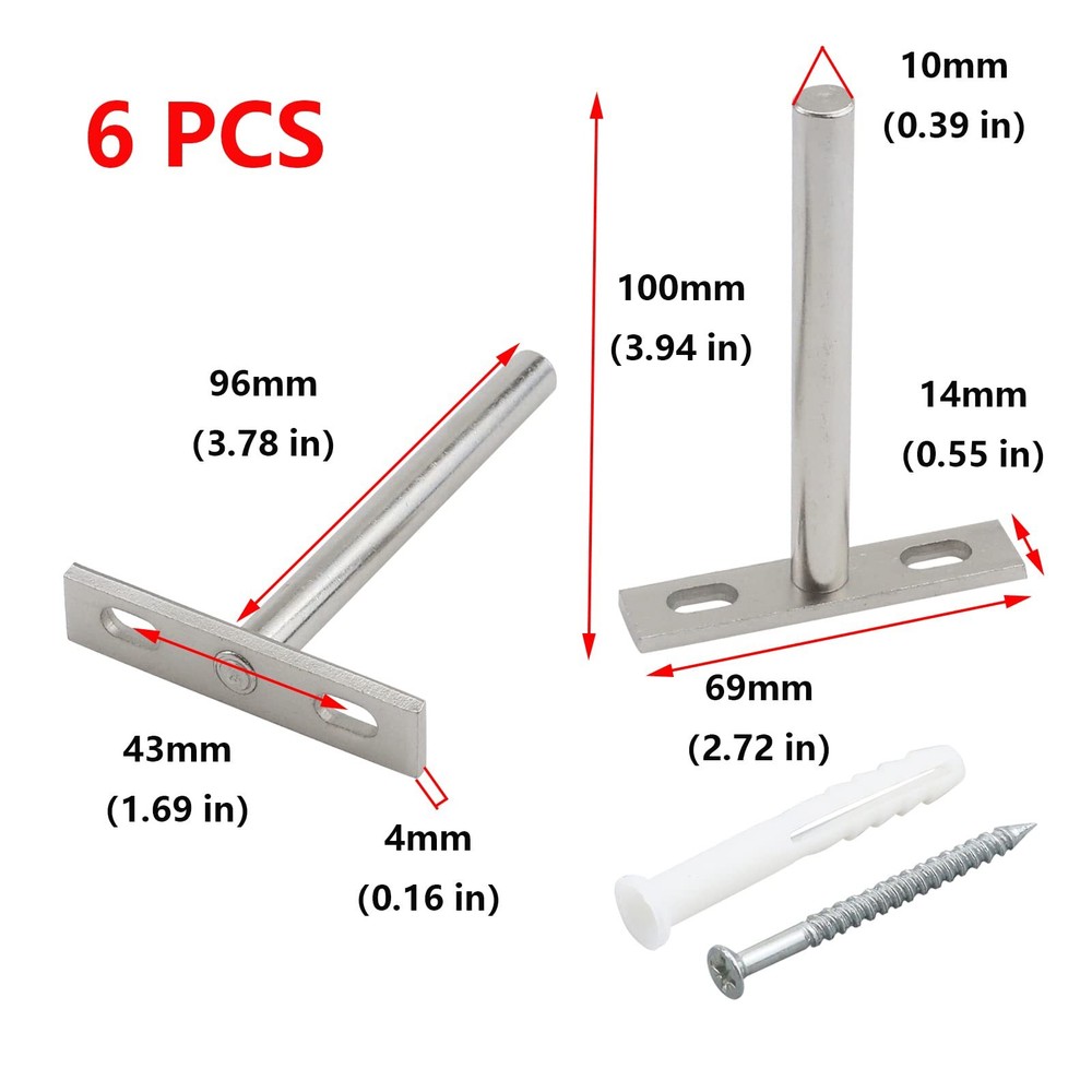6Pcs Floating Shelf Brackets 4" Concealed Blind Shelf Support for Mounting Wo...