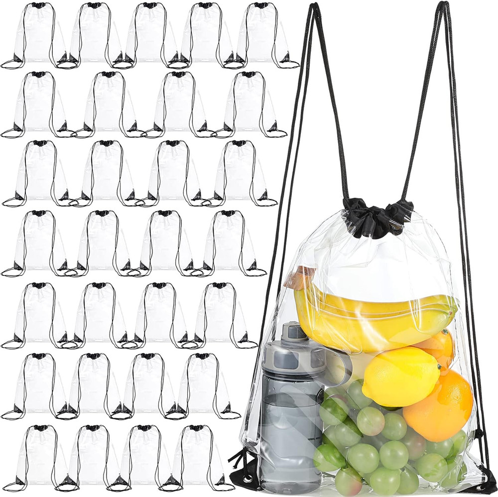30 Pcs Clear Drawstring Bag Plastic Drawstring Backpack Clear Waterproof PVC Bac