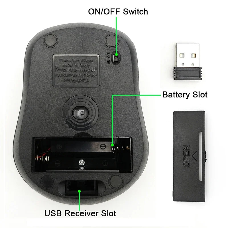 High Quality 2.4GHz USB Wireless Mouse - 2000DPI Adjustable Comfort Optical Mi