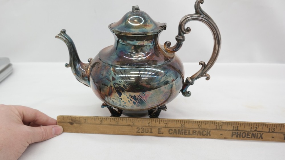 Antique Silver on Copper Footed Teapot S1
