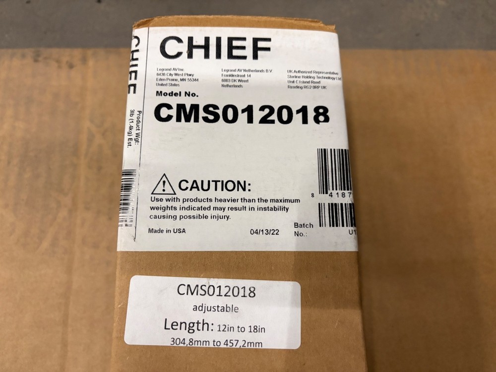 Chief CMS012018 12"-18" Adjustable Projector Extension Column Black