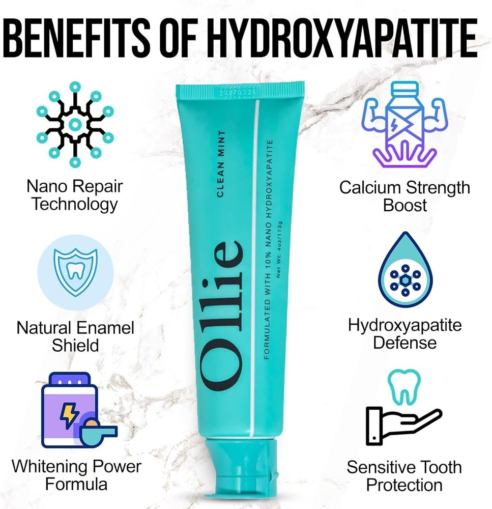 Clean Mint Nano Hydroxyapatite Toothpaste for Teeth Whitening, 10% Hydroxyapa