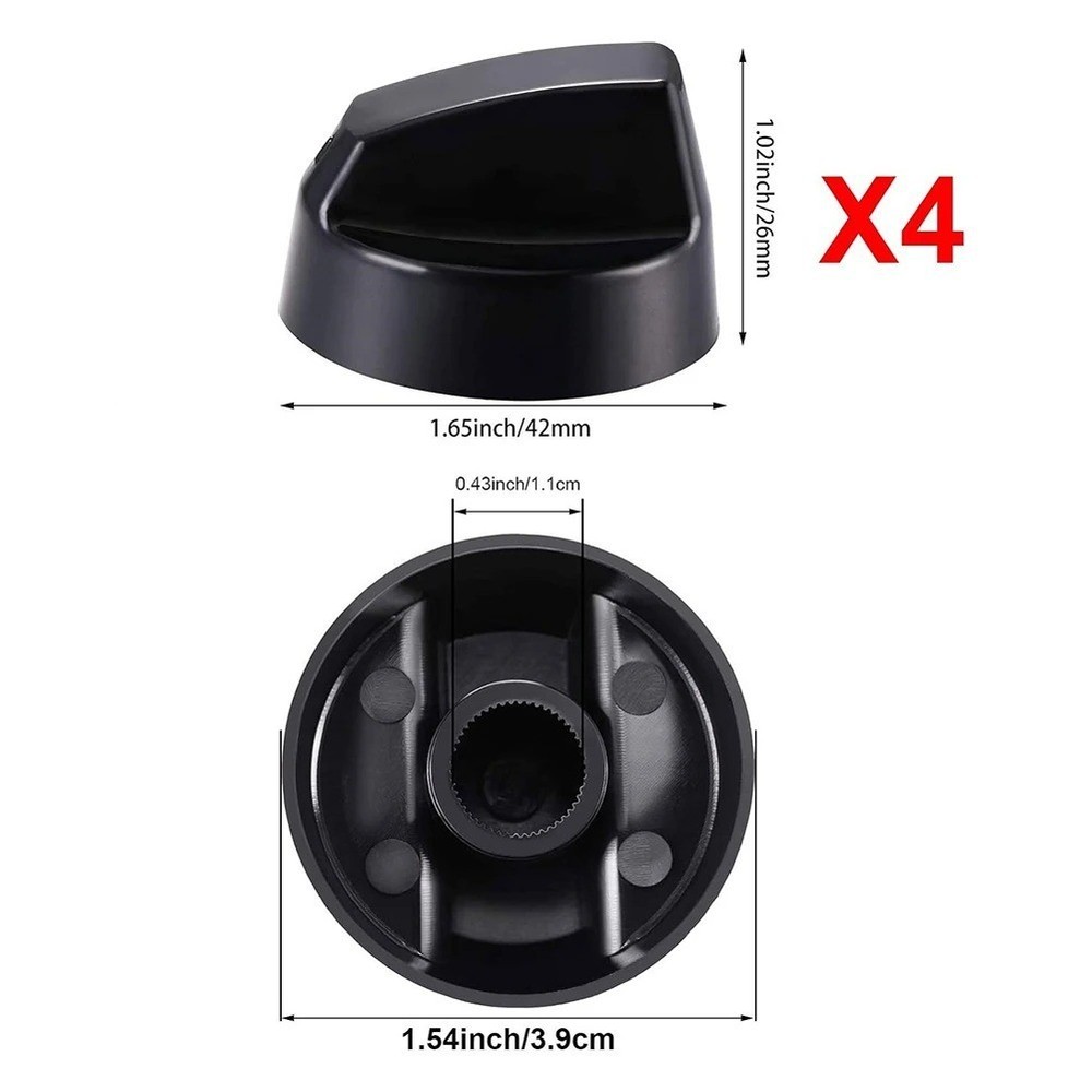 4Pcs Universal Stove & Oven Control Knobs with 12 Adapters Replacement Set - USA