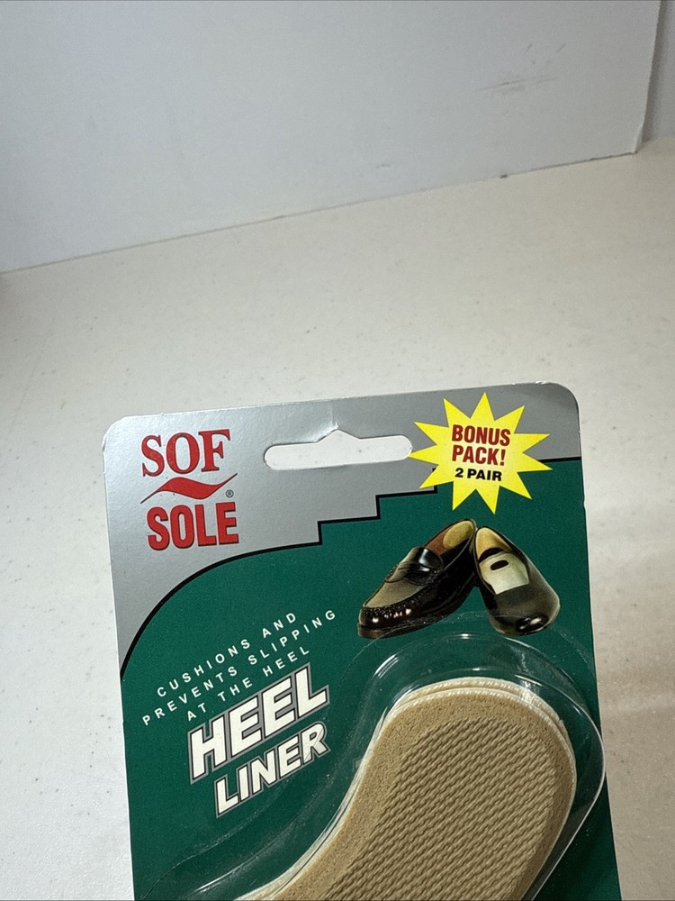 2 Pair Sof Sole Heel Liner One Size Tan NIB