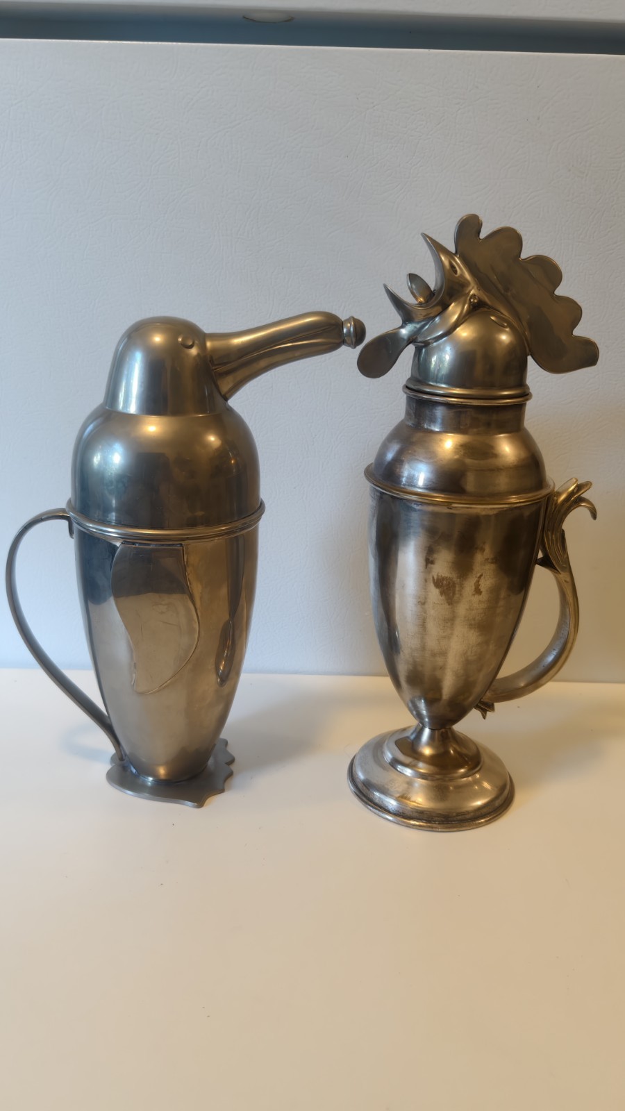 2 of Restoration Hardware Silver Penguin & Rooster Cocktail Shaker Set Vintage