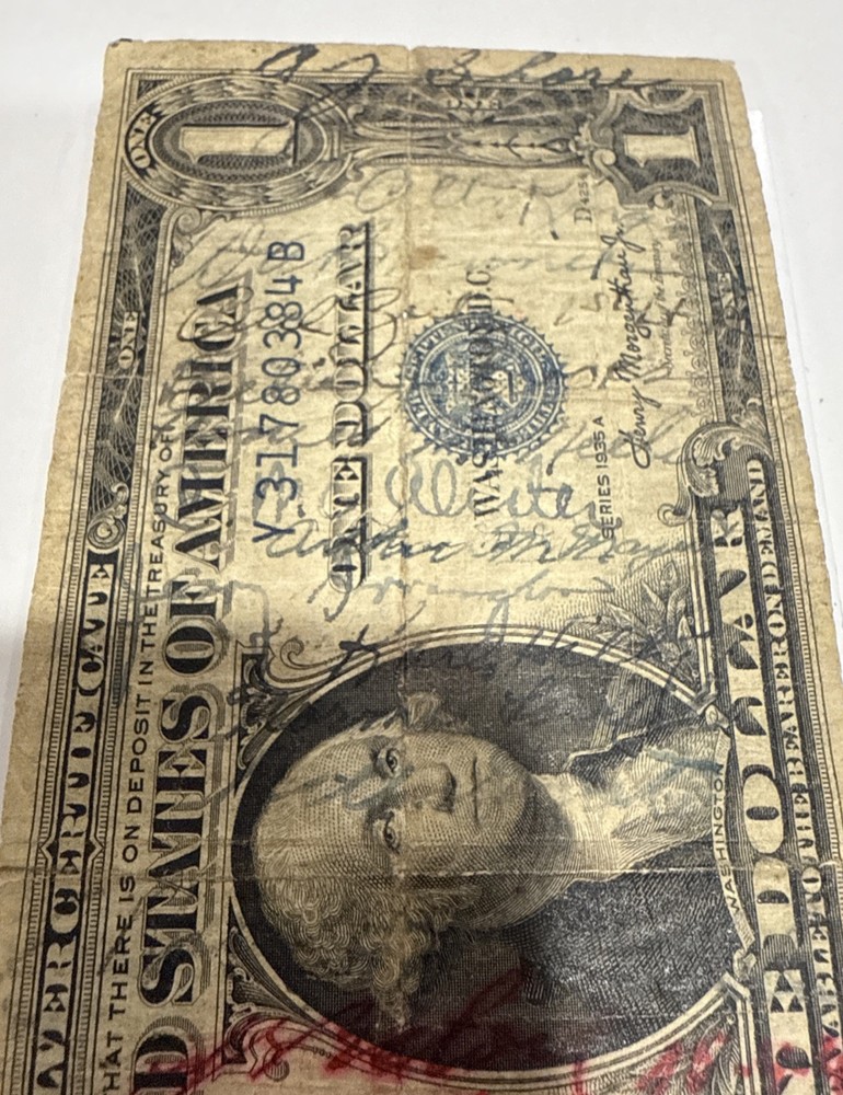 1935 A Silver Certificate Unique Rare Signed by several Unknown Potential Famous