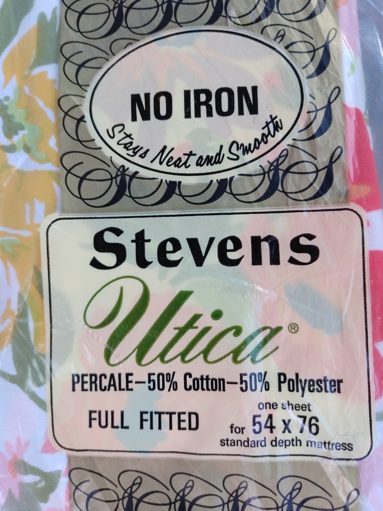 Stevens Utica Full Fitted Sheet Flower Patch Percale Cotton Poly Blend