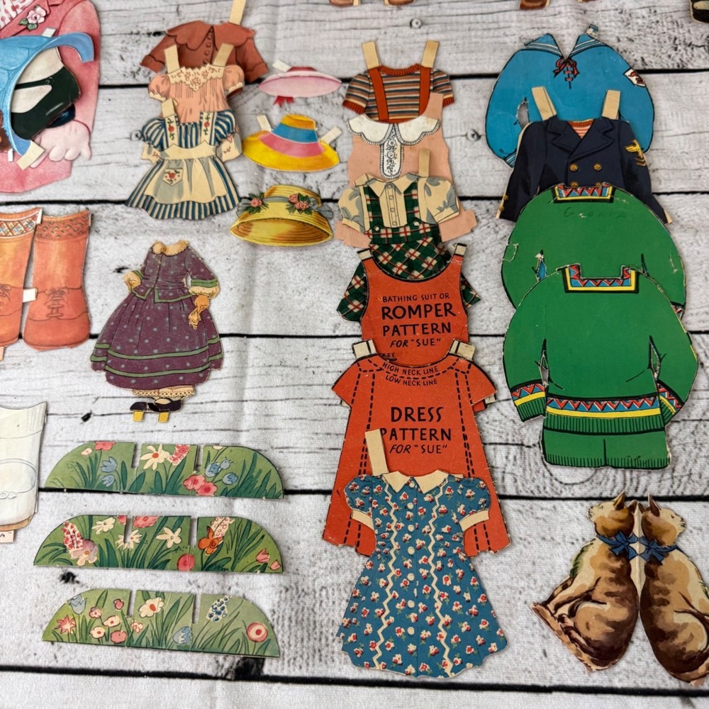 Vintage Paper Doll Set With Clothes & Accessories Including patterns