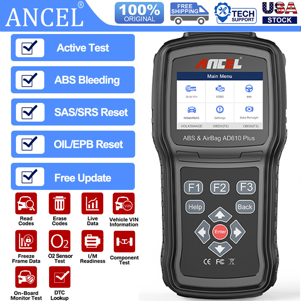 ANCEL AD610 PLUS ABS Bleeding SRS SAS OBD2 Code Reader Scanner Diagnostic Tool
