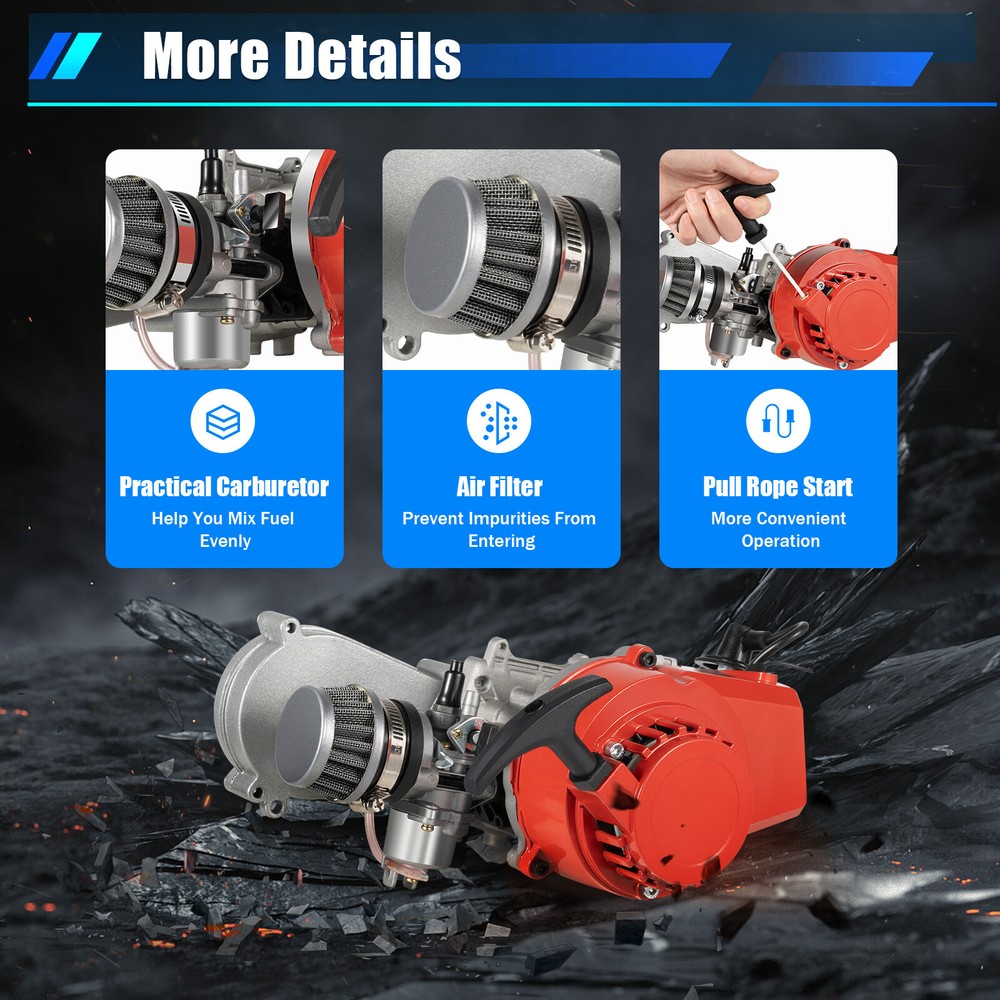 Complete Mini Engine Motor Kit, For 49cc 2stroke Mini Dirt Bike Atv, Pull Start