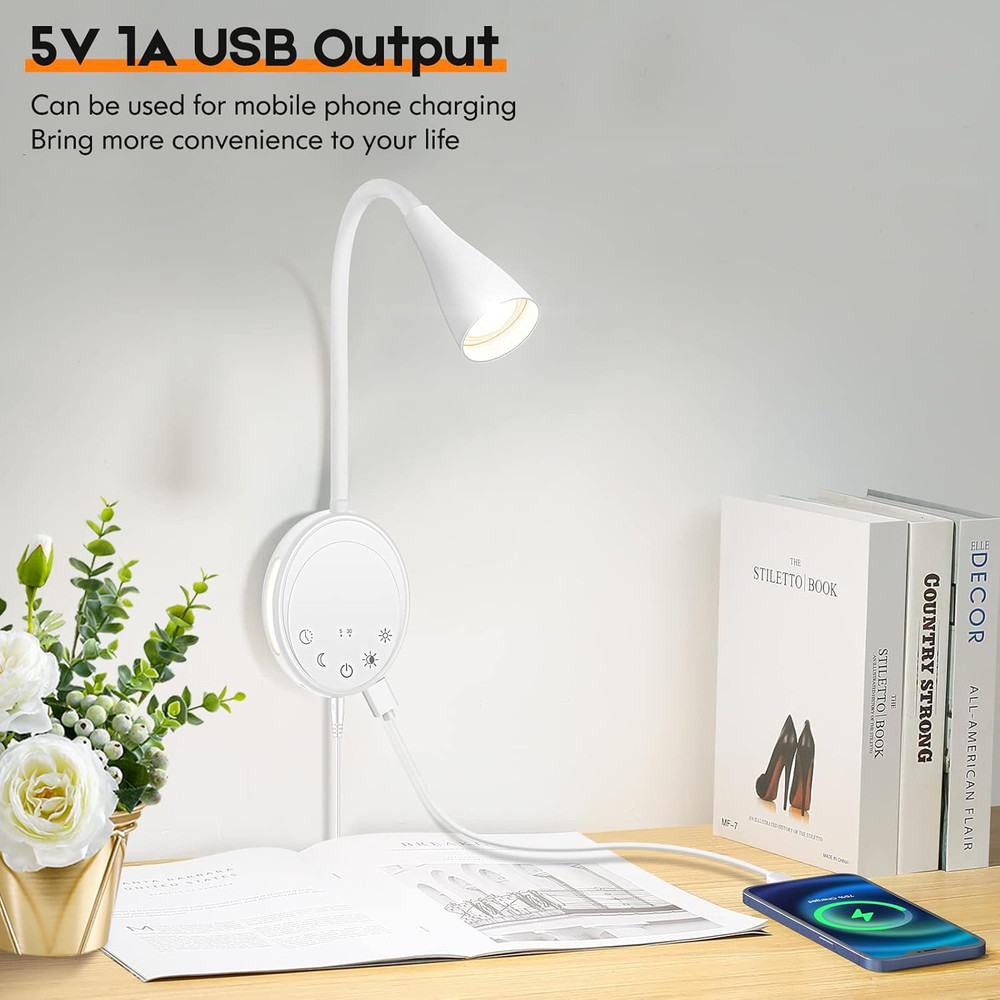 LED Wall Mounted Reading Light, Book Light for Reading in Bed with Touch Control