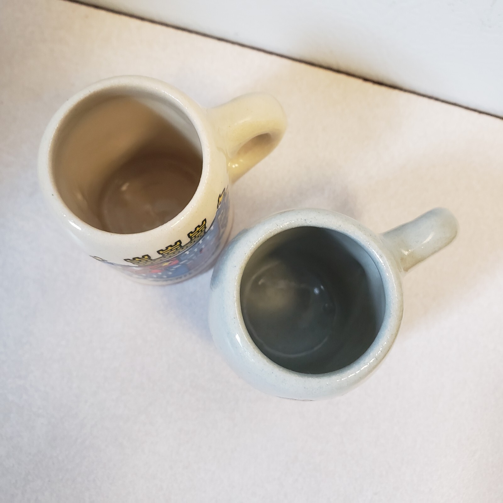 2 VINTAGE West Germany CERAMIC SMALL MINI BEER STEIN MUG SHOT Tiny Stines 2"