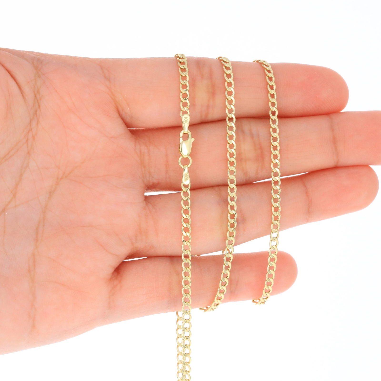 10K Yellow Gold 2mm-7.5mm Curb Cuban Chain Link Necklace or Bracelet 7"-30"