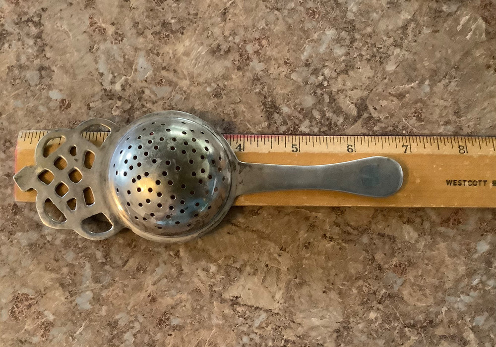 Vintage Tea Strainer With Handle - Crown Design. Sits Over the cup