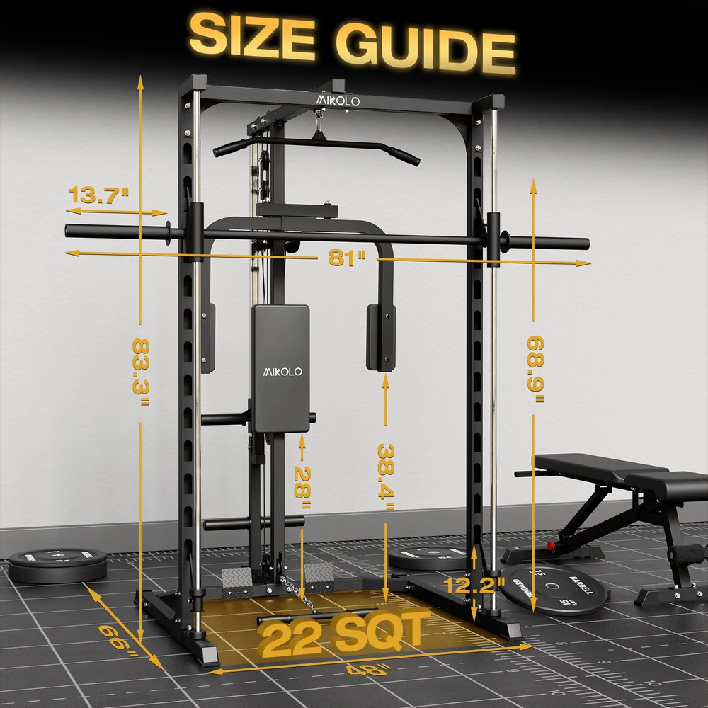 Smith Machine Home Gym, Multi-Functional Power Rack with Pec Deck Machine, Lat P