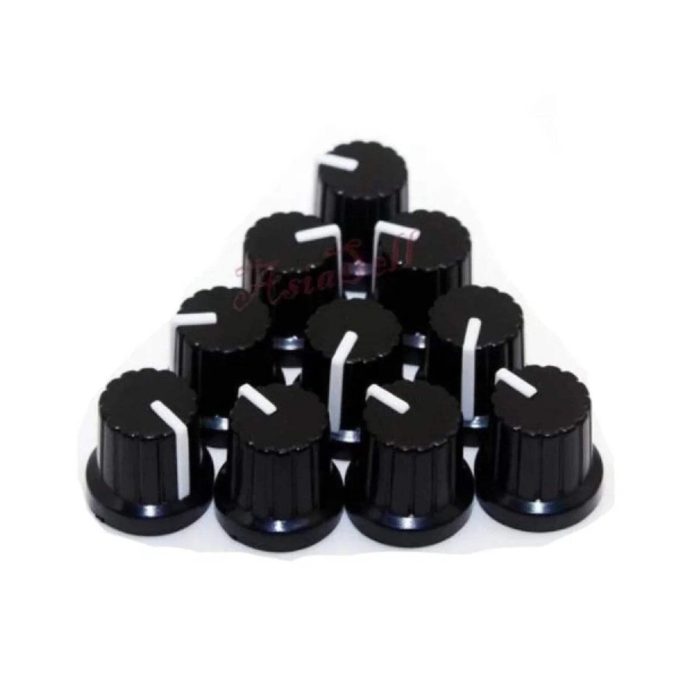 10pcs 6mm Diameter Shaft Hole Plastic Threaded Knurled Potentiometer Knobs Caps