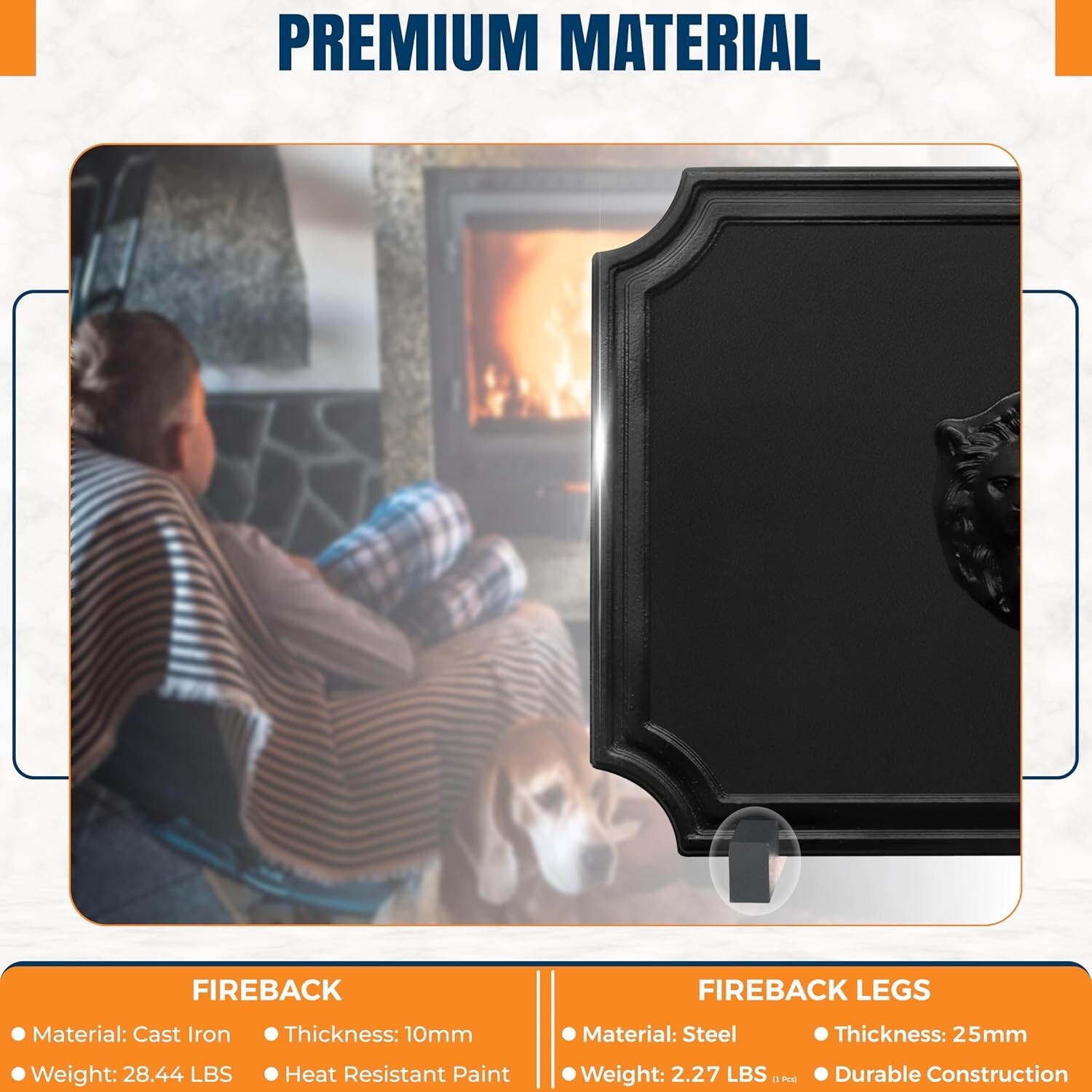 Fire Backs for Fireplace Heat Reflection Wall with Feet - 20"(W) x 16"(H)