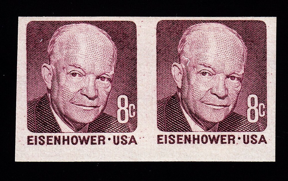 1402a “Eisenhower” 8c Imperforate Error Pair. Unused NH OG