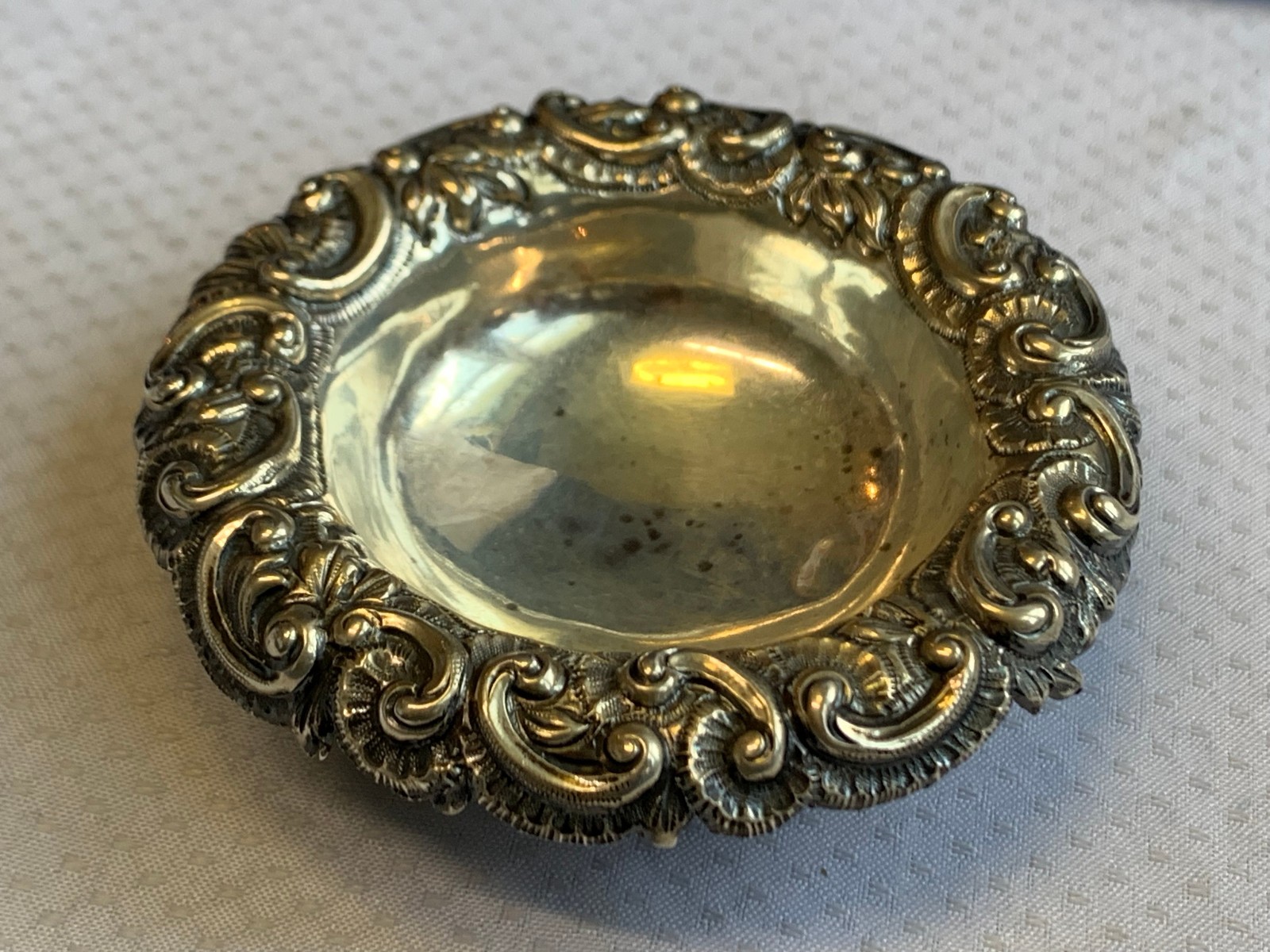 Antique Sterling Silver Condiment Dish Master Salt Cellar 36.66g Floral Repousse