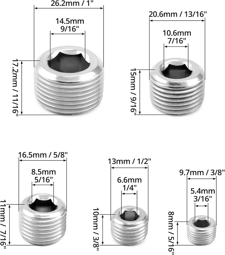 304 Stainless Steel Pipe Fitting Kit Hex Countersunk Plug Assortment Set with NP