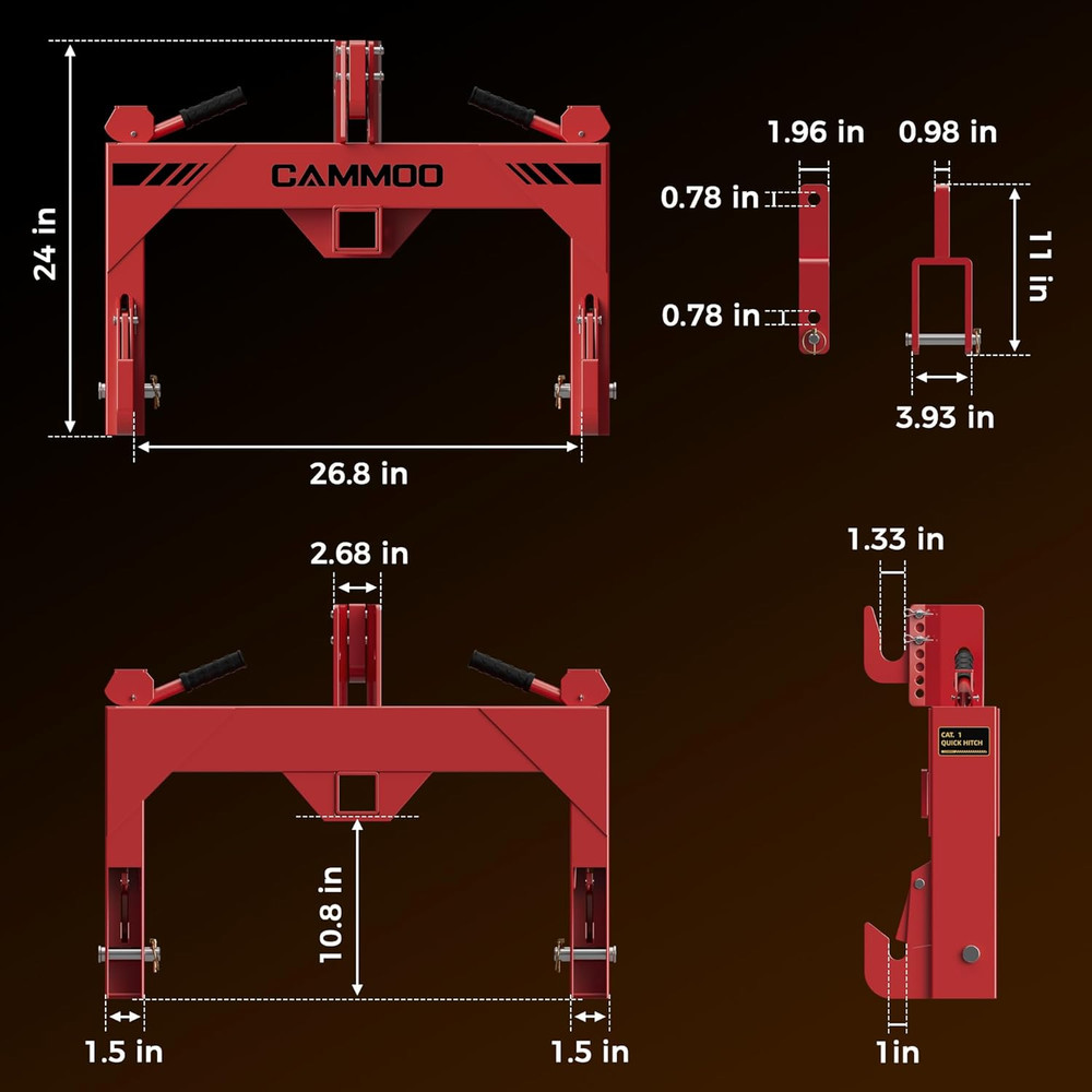 3-Point Quick Hitch with 2" Receiver＆Extra Versatile Adapter, Adaptation to Cate